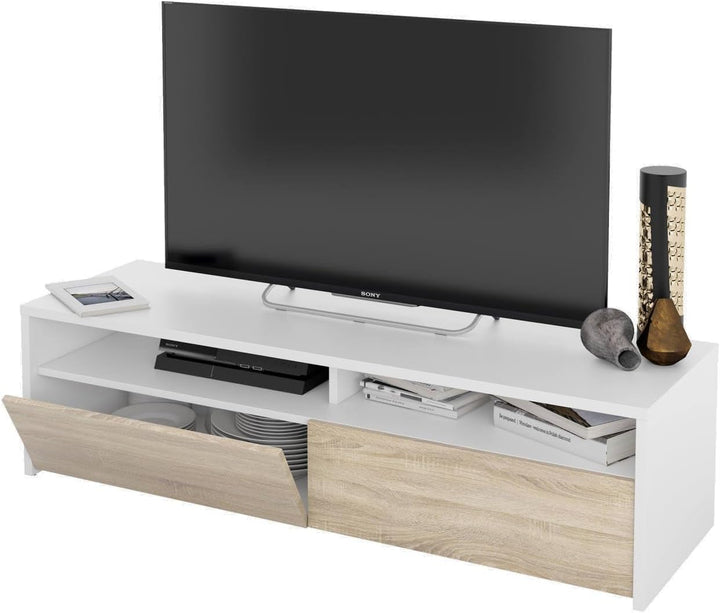 Dmora - TV-Ständer Henderson, Sideboard für Wohnzimmerfernseher mit 2 Türen, Fernsehtisch, Niedriges