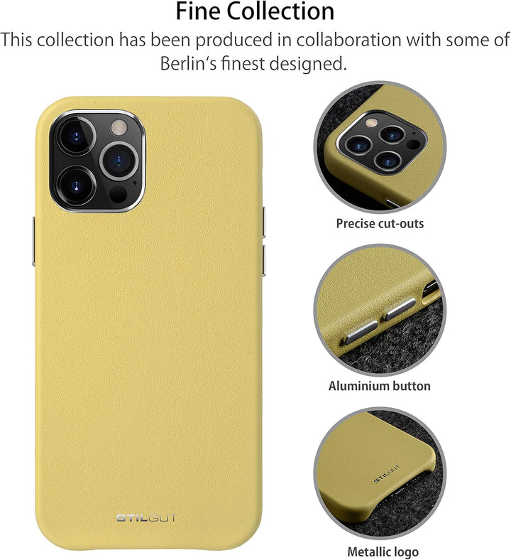 STILGUT Cover kompatibel mit iPhone 12/12 Pro Hülle aus Leder -Lederhülle, Ledercase - Gelb iPhone 1