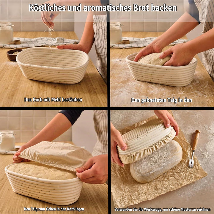 2pcs Gärkorb Oval 25cm Banneton Set, Gärkörbchen Oval, Brotkorb aus Nachhaltigem Rattan, Zum Brotbac