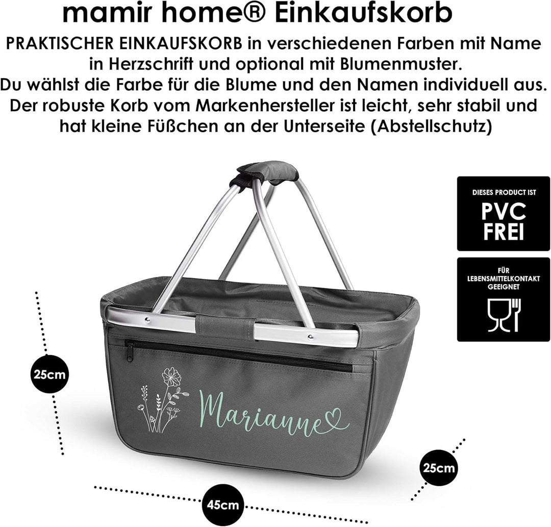 Einkaufskorb personalisiert I Blume Name Herzschrift I faltbar Geschenk Geburtstag Weihnachten Fraue