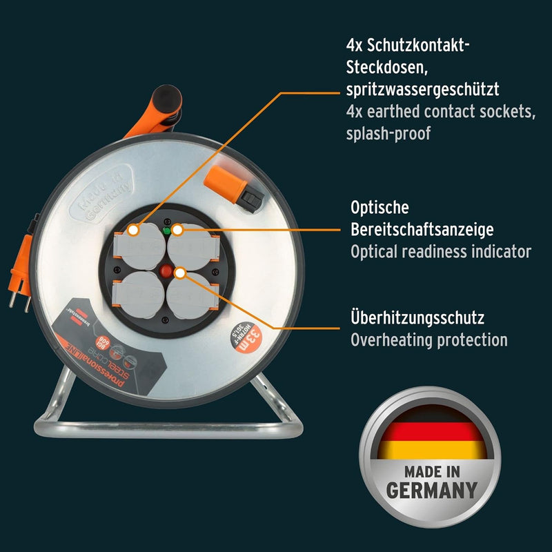 Brennenstuhl professionalLINE SteelCore Kabeltrommel SC 3100 IP44 (33m, Trommelkörper aus Stahlblech