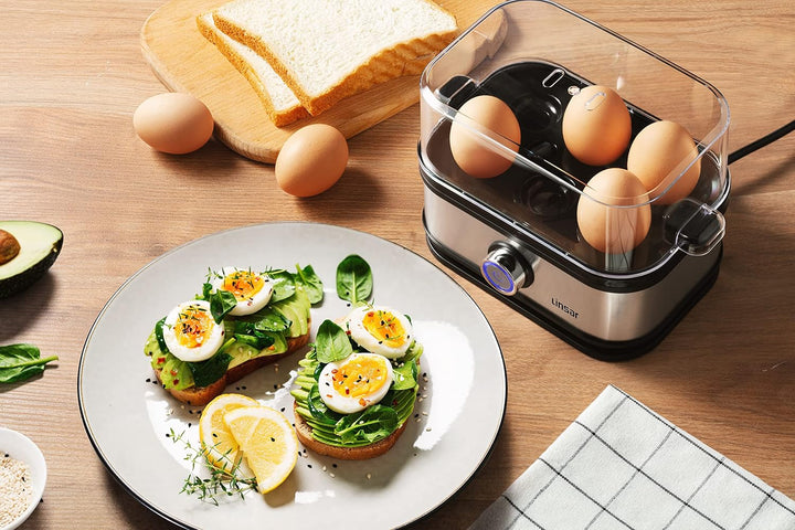 Linsar Eierkocher Edelstahl für 6 Eier mit freiwählbarem Härtegrad, inkl. Messbecher mit Eierstecher