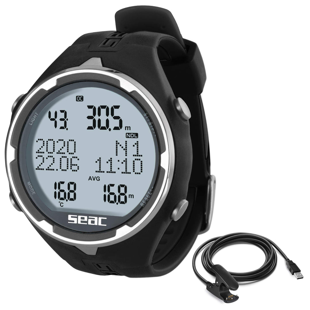 SEAC Action, Tauchcomputer für Gerätetauchen und Freediving, Logbuch, Dive Planner, Safety Alarme sc