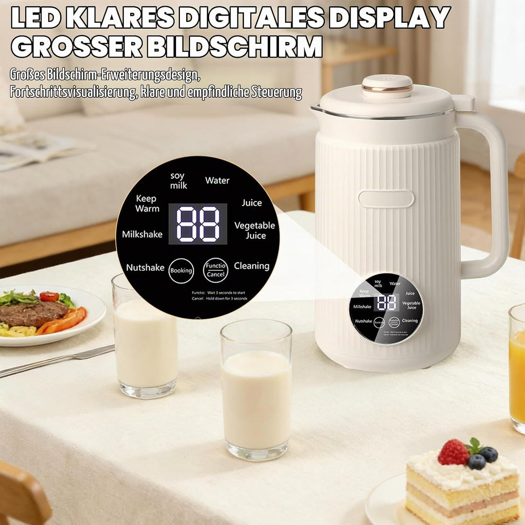 Nussmilchmaschine 8-in-1, Pflanzenmilchbereiter 1200 ml mit Selbstreinigung, Warmhaltefunktion &amp; Tim