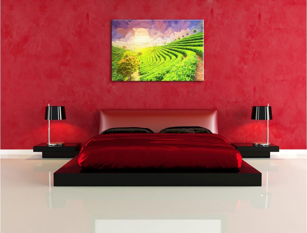 Pixxprint Japanische Treppenfelder Kunst / 100x70cm Leinwandbild bespannt auf Holzrahmen/Wandbild Ku