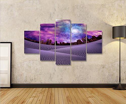 islandburner Bild Bilder auf Leinwand Desert City Sterne Weltall MF XXL Poster Leinwandbild Wandbild