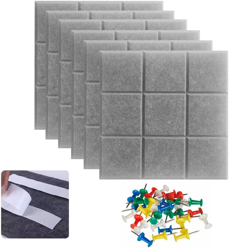 6 Stück Grosse Pinnwand Filz Selbstklebend mit 35 Pinnnadeln 30x30cm Filzboard Memoboard Korkwand Pi