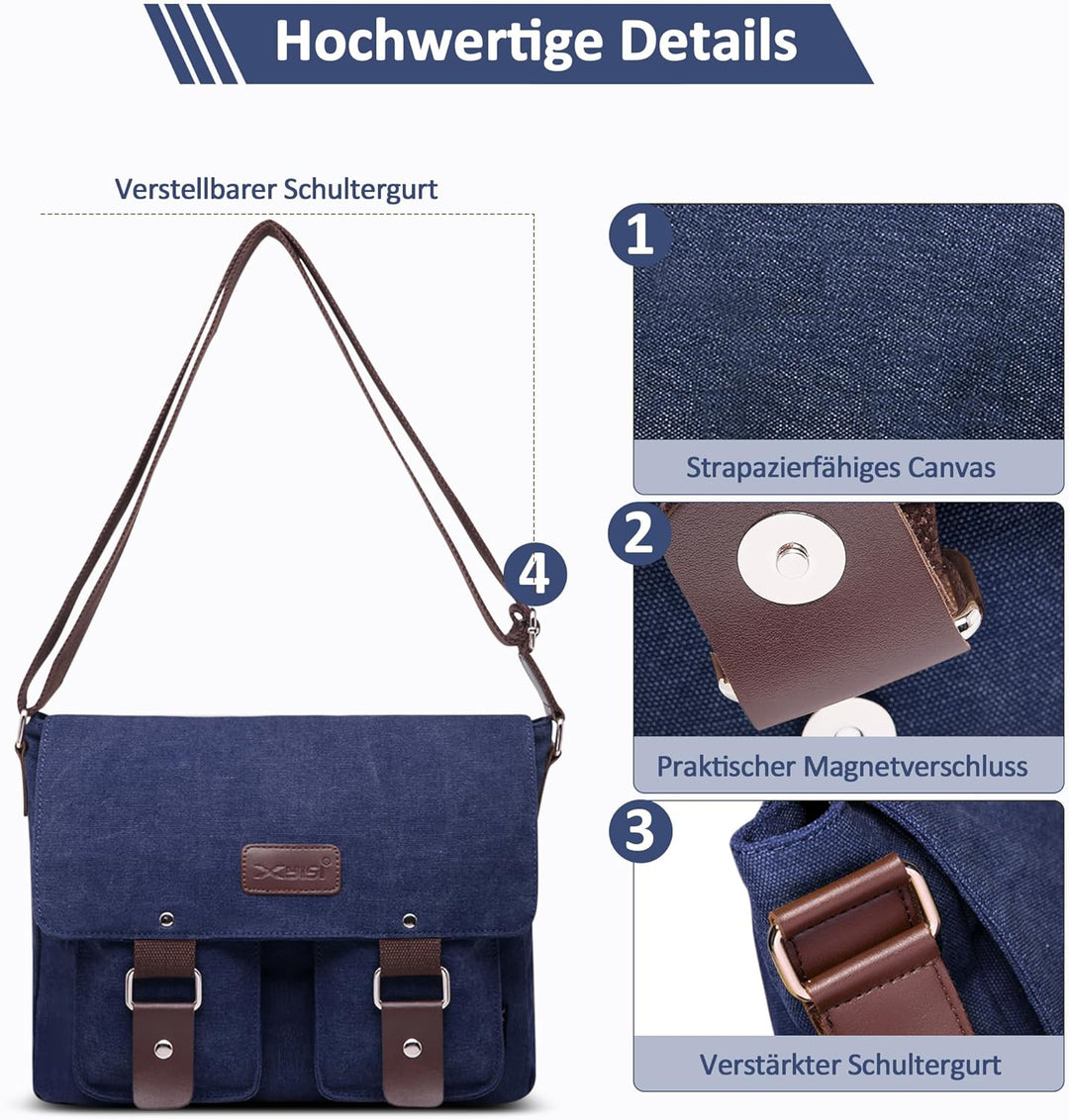 DORRISO Mode Umhängetasche Herren Schultertasche Leinwand Schultertaschen für 13.3 Zoll Laptop Kurie