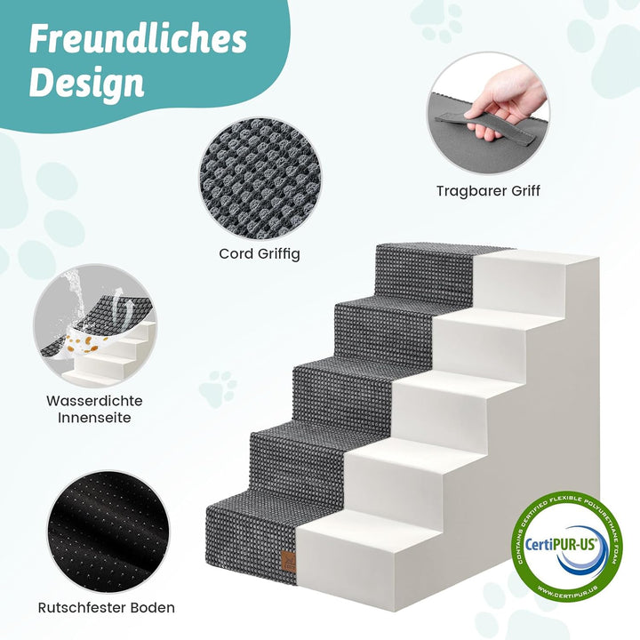 Hundetreppe für Kleine Hunde, 5 Stufen Breiter Haustiertreppe für Bett Couch Auto, 60cm Hoch Hochdic