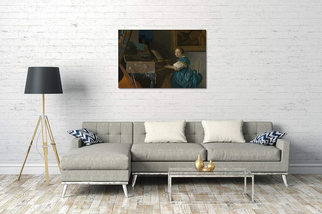 Printed Paintings Leinwand (60x80cm): Jan Vermeer - Sitzende Virginalspielerin (1672) 60x80 cm, 60x8