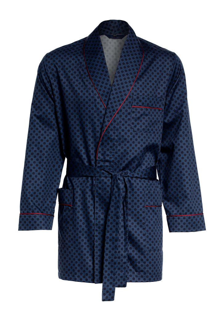 Herren Morgenmantel – kurz – Bademantel Revise RE-509 - Elegant - 100% Baumwolle, S Dunkelblau mit P