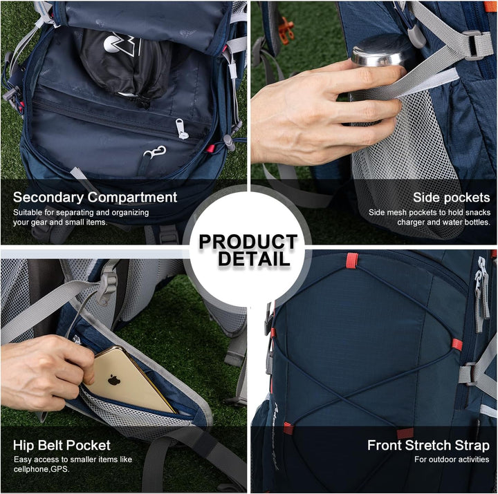 MOUNTAINTOP 40L Wanderrucksack Herren Damen Trekkingrucksack Outdoor Rucksäcke mit Regenhülle für Ca