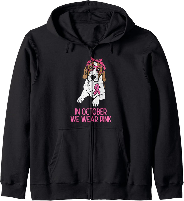 Im Oktober tragen wir einen pinken Beagle-Hund, Brustkrebsbewusstsein Kapuzenjacke