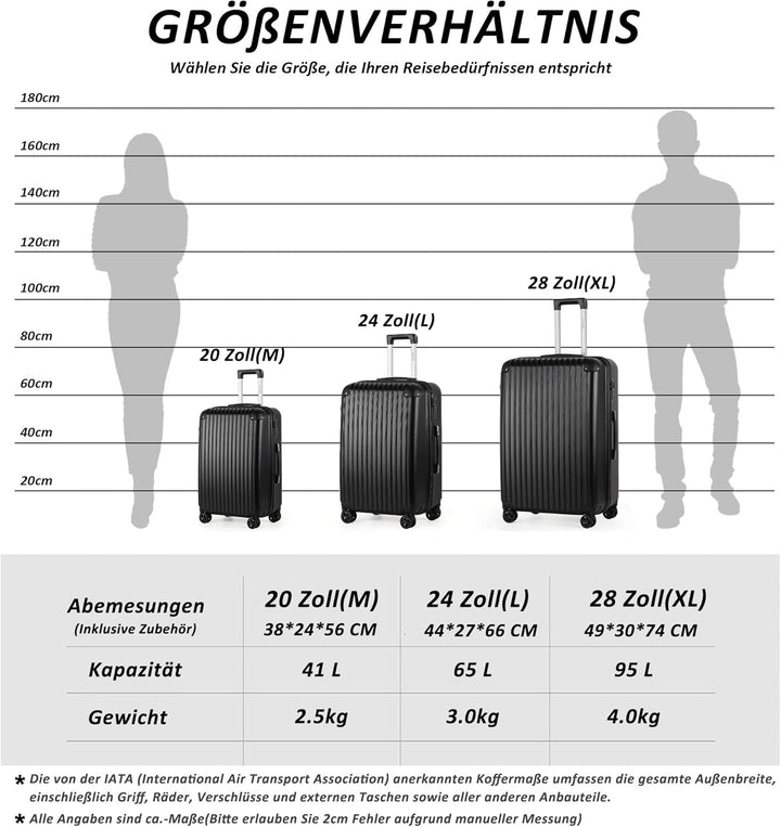 TANTOMI Kofferset 3 teilig hartschale, reisekoffer mit Rollen gross, gepäck-Sets, Koffer & trolleys,