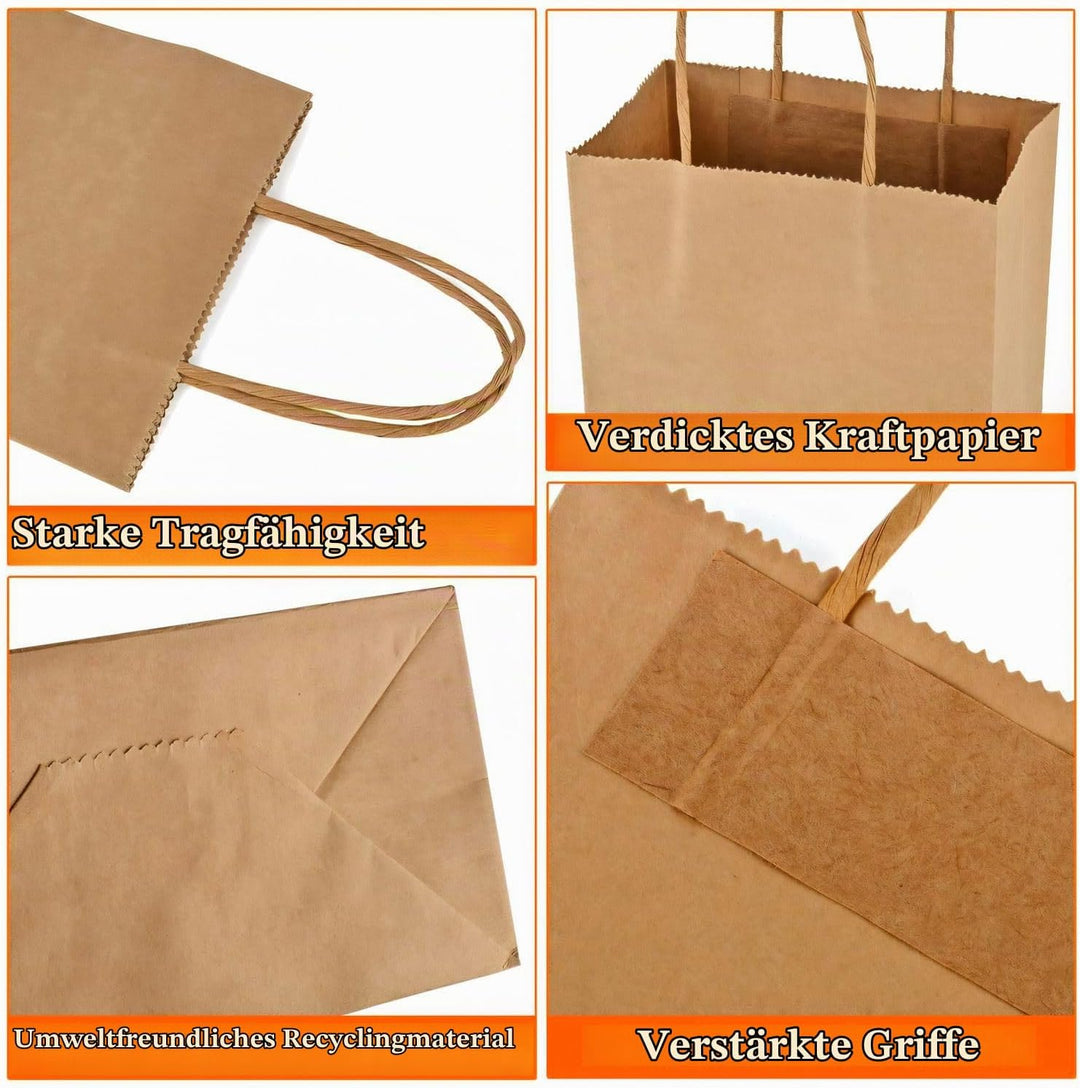 MAOOY 100stk Papiertüten mit Henkel Kleine Geschenktüten Papiertaschen Braun 15x8x21cm,Kraftpapiertü