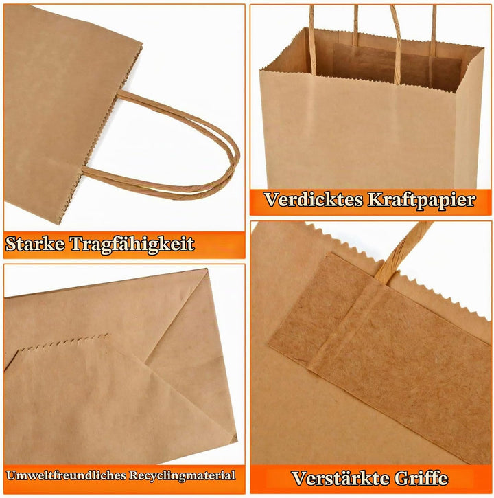 MAOOY 100stk Papiertüten mit Henkel Kleine Geschenktüten Papiertaschen Braun 15x8x21cm,Kraftpapiertü