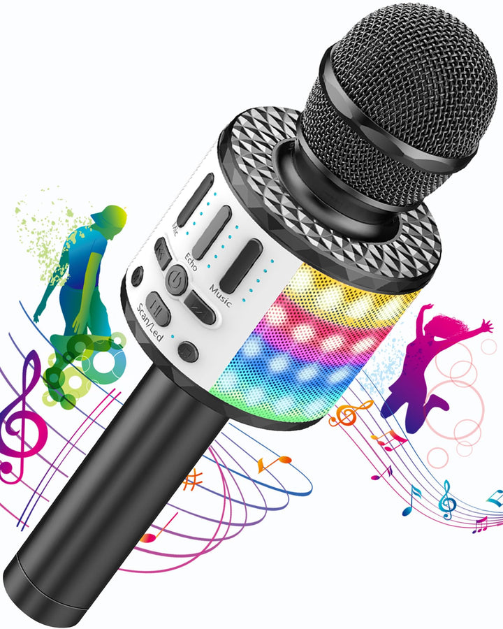 Karaoke Mikrofon, Drahtloses Bluetooth Mikrofon Kinder mit LED, Tragbares Karaoke Maschine zum Singe
