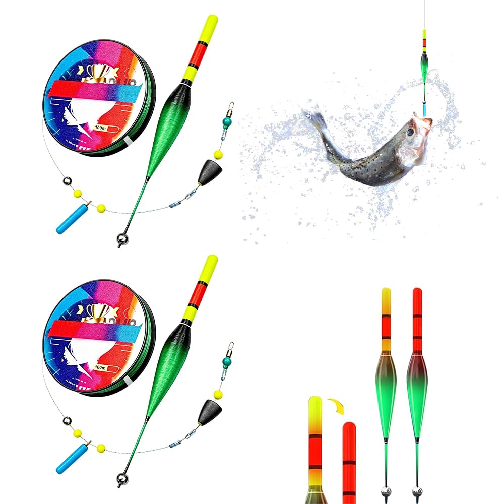 2 Sätze Automatic Bobber Fishing Line Set,Automatisches Grundangel-Set,Mit LED Pose & 100m Nylonschn