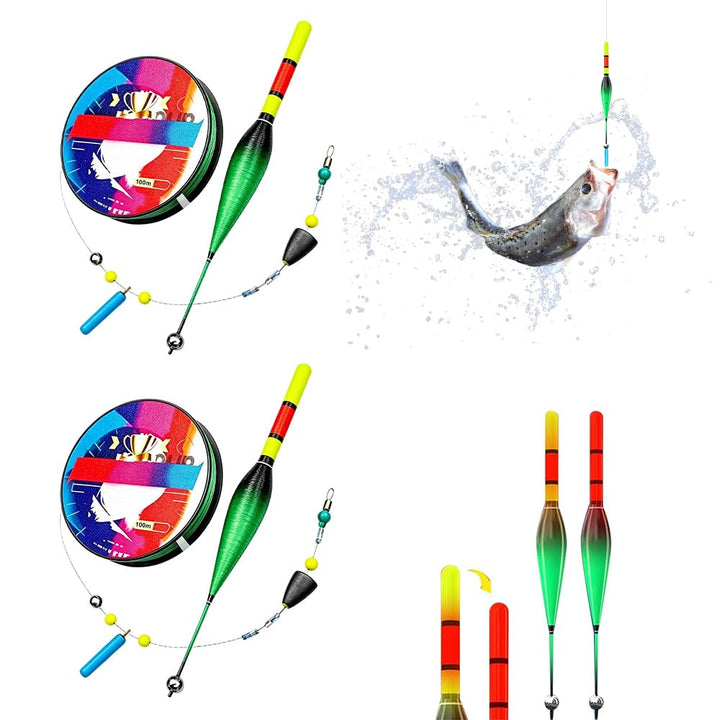 2 Sätze Automatic Bobber Fishing Line Set,Automatisches Grundangel-Set,Mit LED Pose & 100m Nylonschn