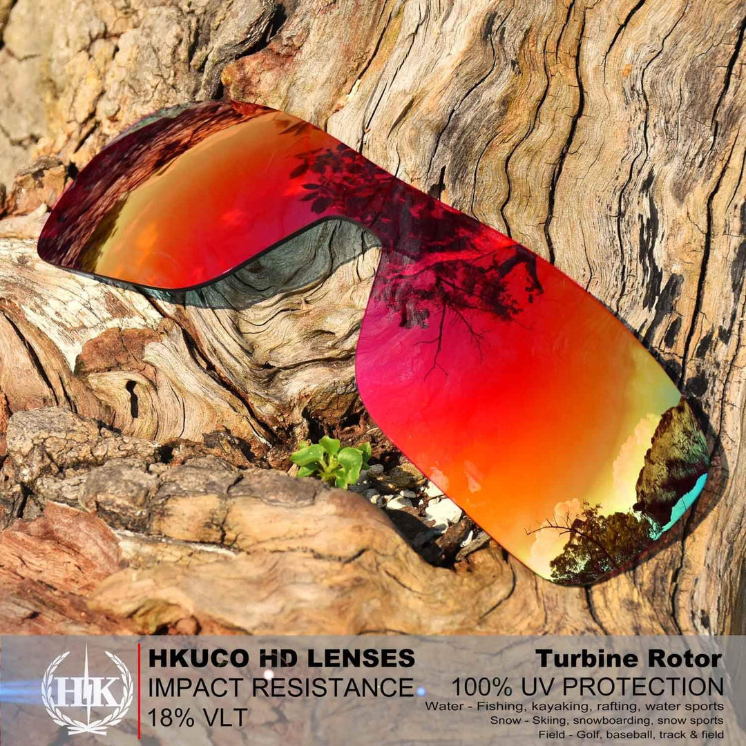 HKUCO Mens Replacement Lenses For Oakley Turbine Rotor Sunglasses Red/Blue/Titanium/Emerald Green, R