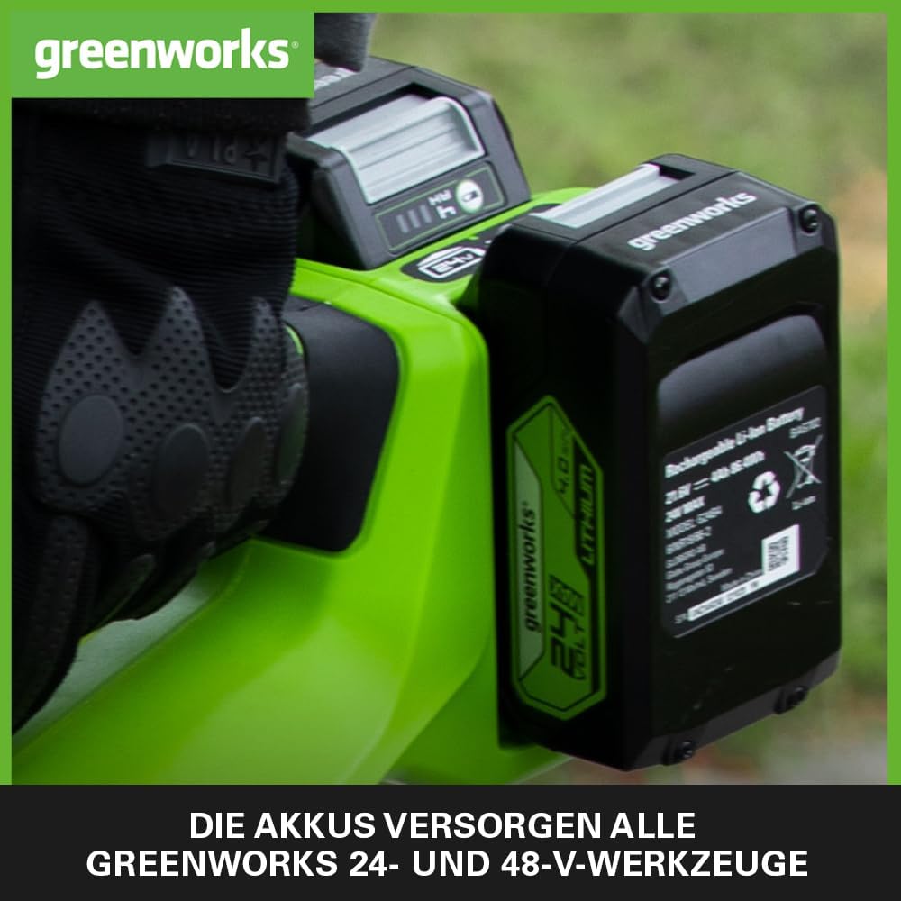 Greenworks 24V Akkus & Doppellader Ladegerät - Zwei 4Ah Batterien, wiederaufladbarer Akku für alle G