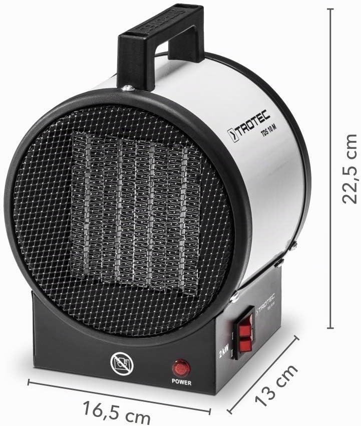 TROTEC Bauheizer elektrisch TDS 10 M – Heizleistung 1 kW / 2 kW – Elektroheizer Luftmenge 100 m³/h –