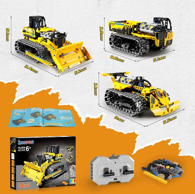 INSOON 3 IN 1 Ferngesteuertes Technik Auto Bauspielzeug Set - 452 Stück Bulldozer, Kipplaster, Raupe