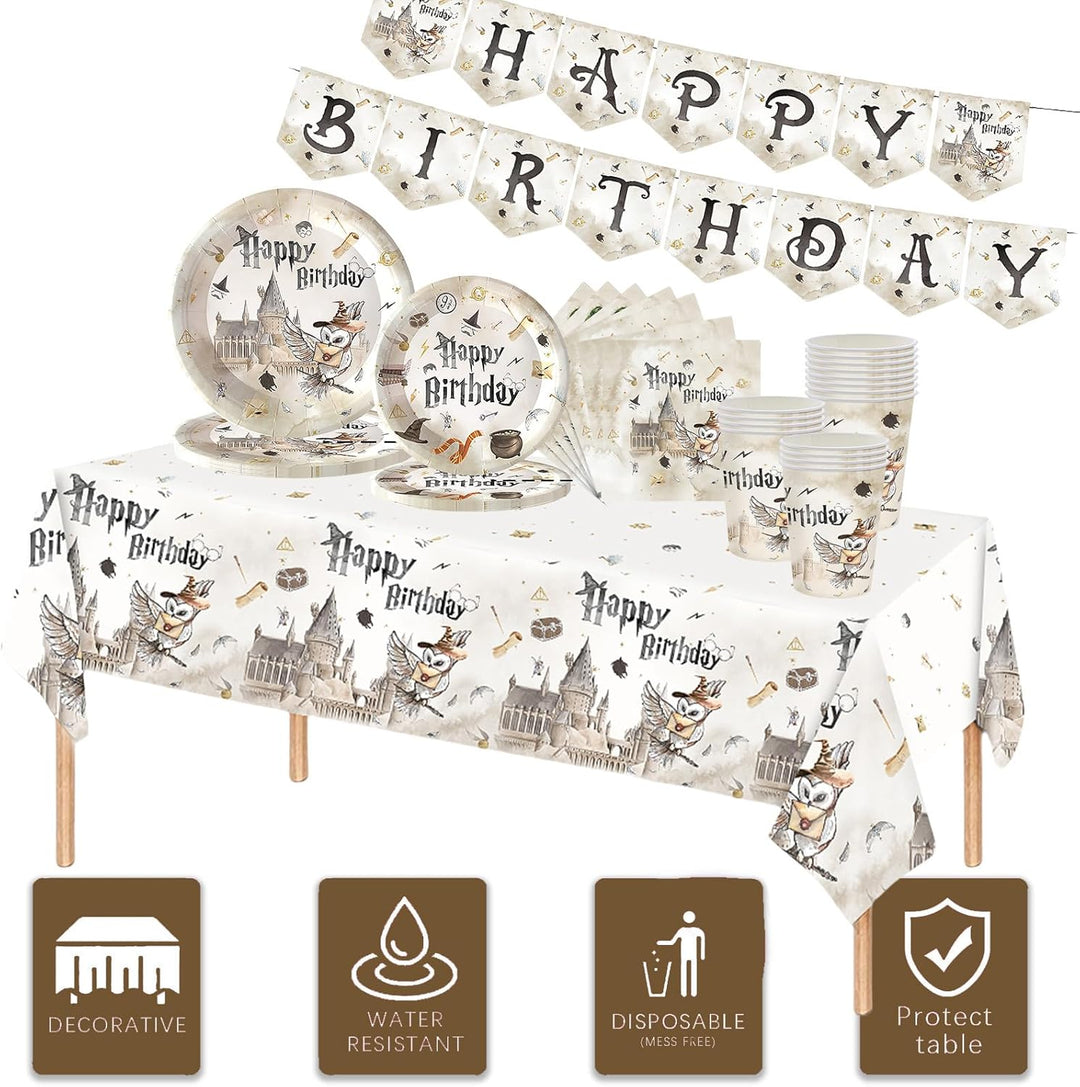 Harry Geburtstag Deko,Magischer Wizard Partygeschirr Set,82 Stück Wizard Pappteller Becher, Serviett