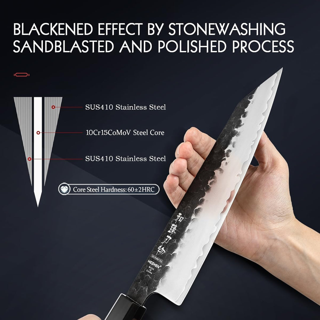 HEZHEN Verkleideter Stahl Küchenmessersets 4-Teilig, Profi Kochmesser Nakiri Santoku Kiritsuke Messe