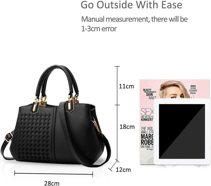 NICOLE&DORIS Frau Dame Handtaschen Schultertasche Taschen Shopper Umhängetasche PU Schwarz A, Schwar