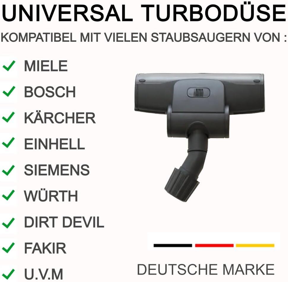Staubsauger Turbodüse Universal I Turbobürste Staubsaugerdüse mit rotierender Bürstenwalze I kompati