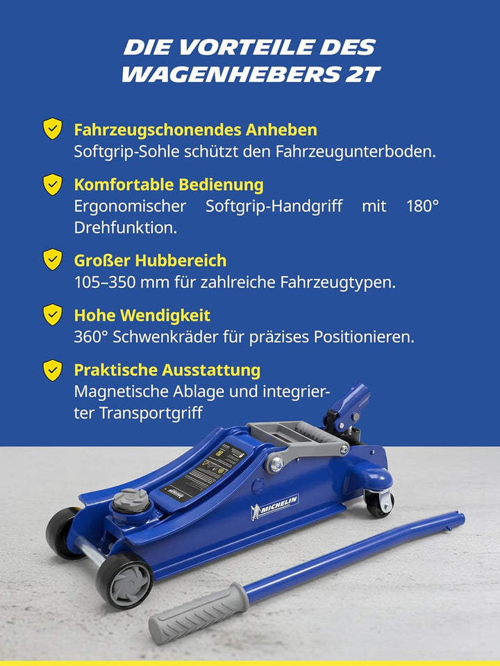 MICHELIN Hydraulischer Rangierwagenheber 1800kg, Kfz Wagenheber mit Tragegriff