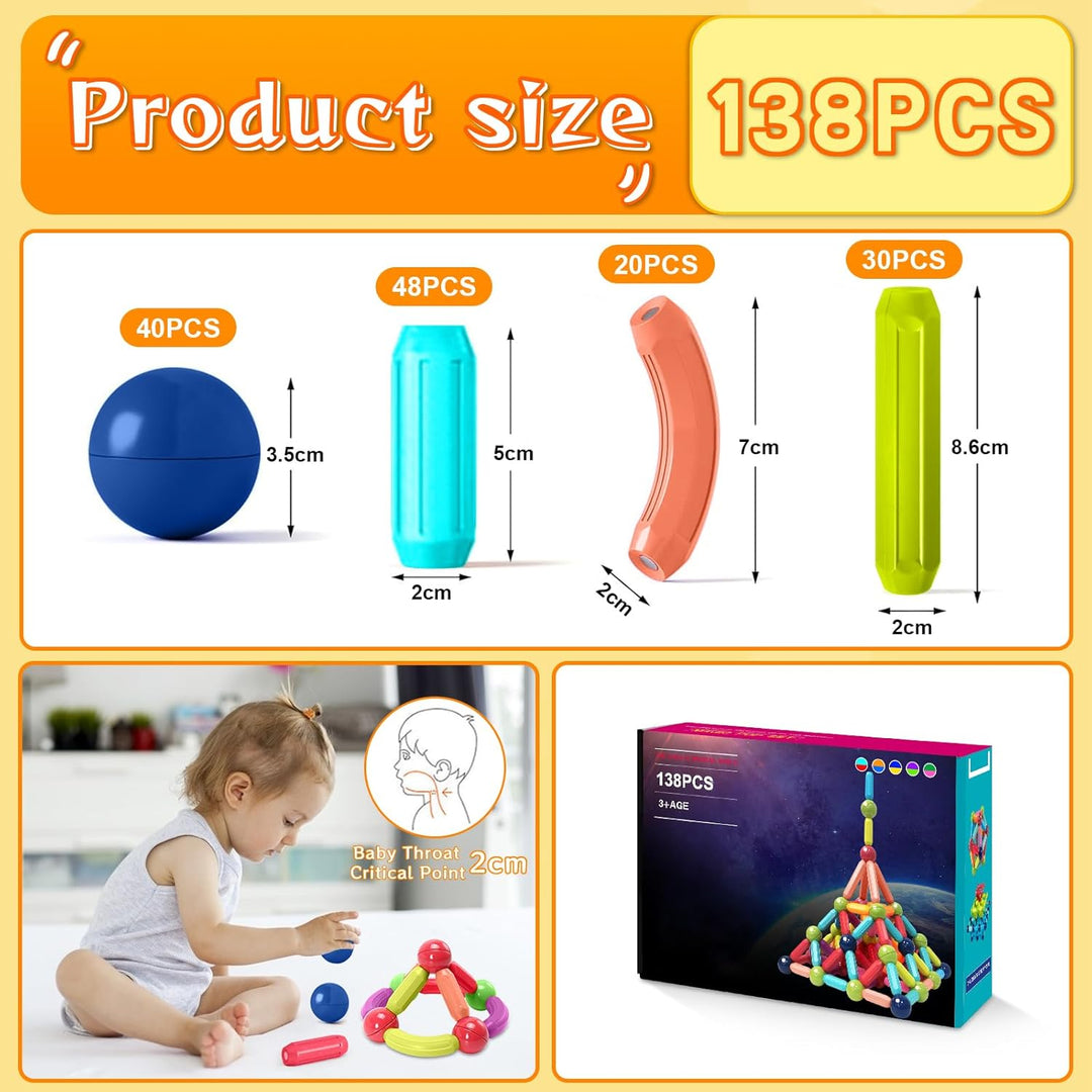 138 Pcs Magnetische Bausteine Spielzeug, 3D Konstruktions Spielzeug, Magnetspielzeug für Kinder, Päd