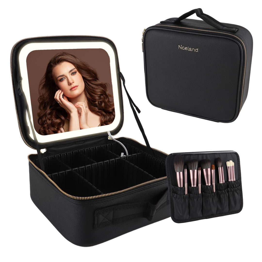 Kosmetiktasche mit LED Beleuchtung Licht, Make-up Tasche Koffer Verstauen für Reisen, Kosmetikkoffer