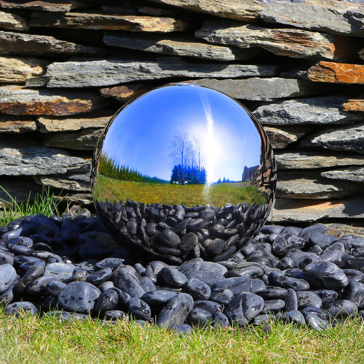 Edelstahl Kugel aufwendig poliert 30cm für Springbrunnen Gartenbrunnen Zierbrunnen Kugelbrunnen Wass