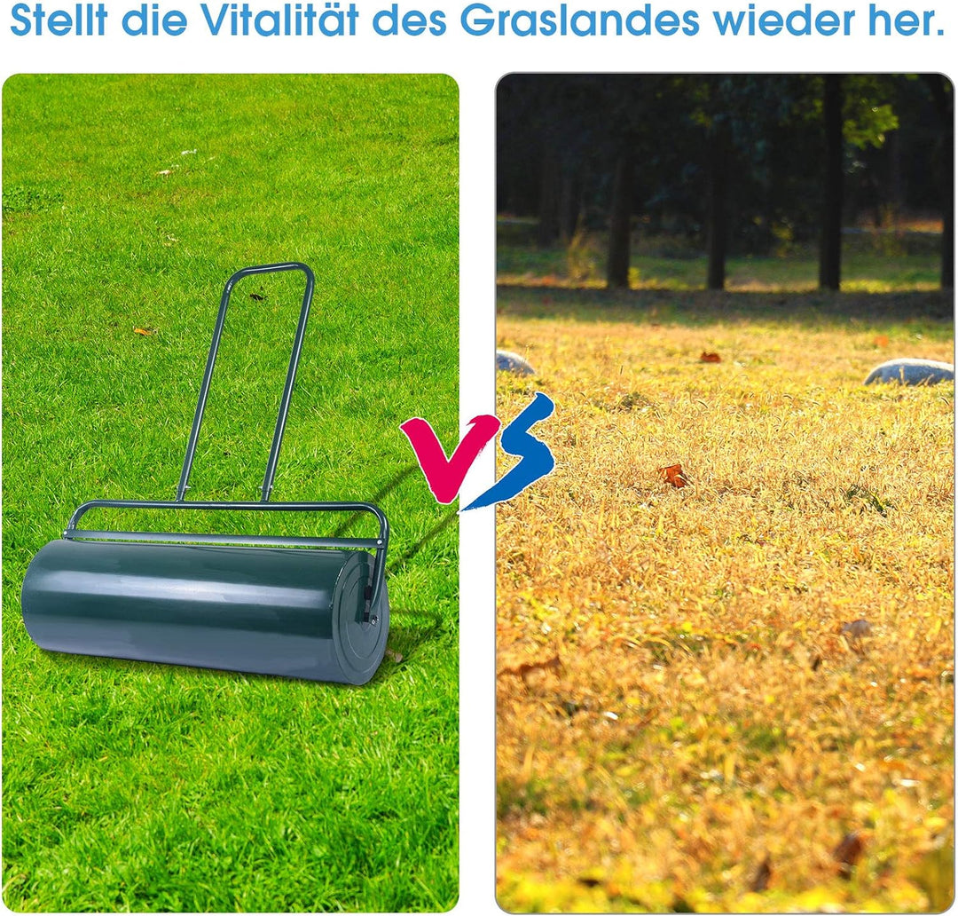 GOPLUS Rasenwalze, 48L/63L Gartenwalze befüllbar mit Wasser & Sand, Rasenroller aus Metall, Graswalz