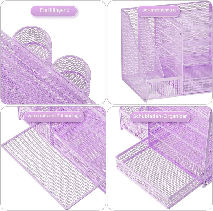 Marbrasse Schreibtisch Organizer mit Aktenhalter, 5 Ebenen Papier Briefablage mit Schublade und 2 St