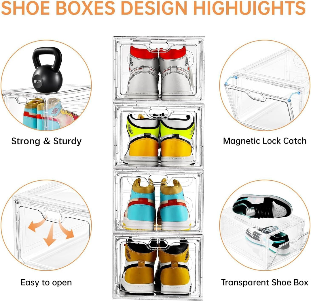 INSTY Schuhboxen, 8er-Set, stapelbar, transparente Kunststoff-Schuhboxen, Schuh-Aufbewahrungsbox und