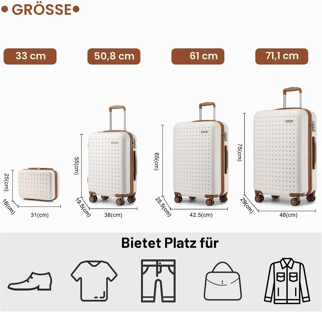 KONO Koffer Reisekoffer Trolley Kofferset 4 Teilig von ABS+PC Hartschalenkoffer mit TSA-Schloss, 4 R