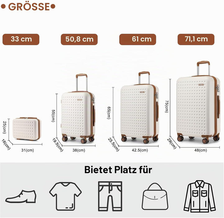 KONO Koffer Reisekoffer Trolley Kofferset 4 Teilig von ABS+PC Hartschalenkoffer mit TSA-Schloss, 4 R