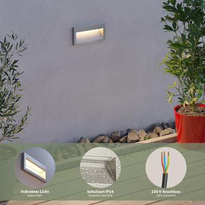 ledscom.de LED Wandleuchte NOLA, Downlight, Outdoor, IP54, chrom glänzend, 140 x 70mm, warmweiss, 4