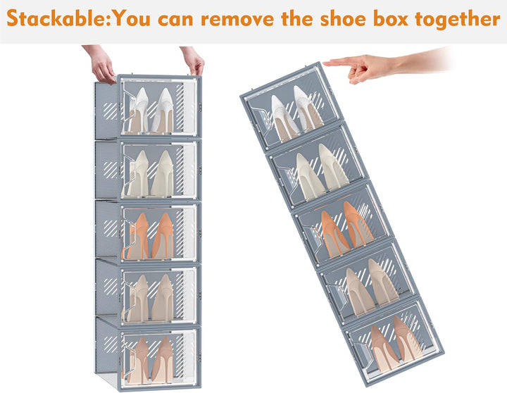 Schuhboxen Stapelbar Transparent, 12er Pack Schuhkarton mit Deckel, Schuhaufbewahrung für Stöckelsch