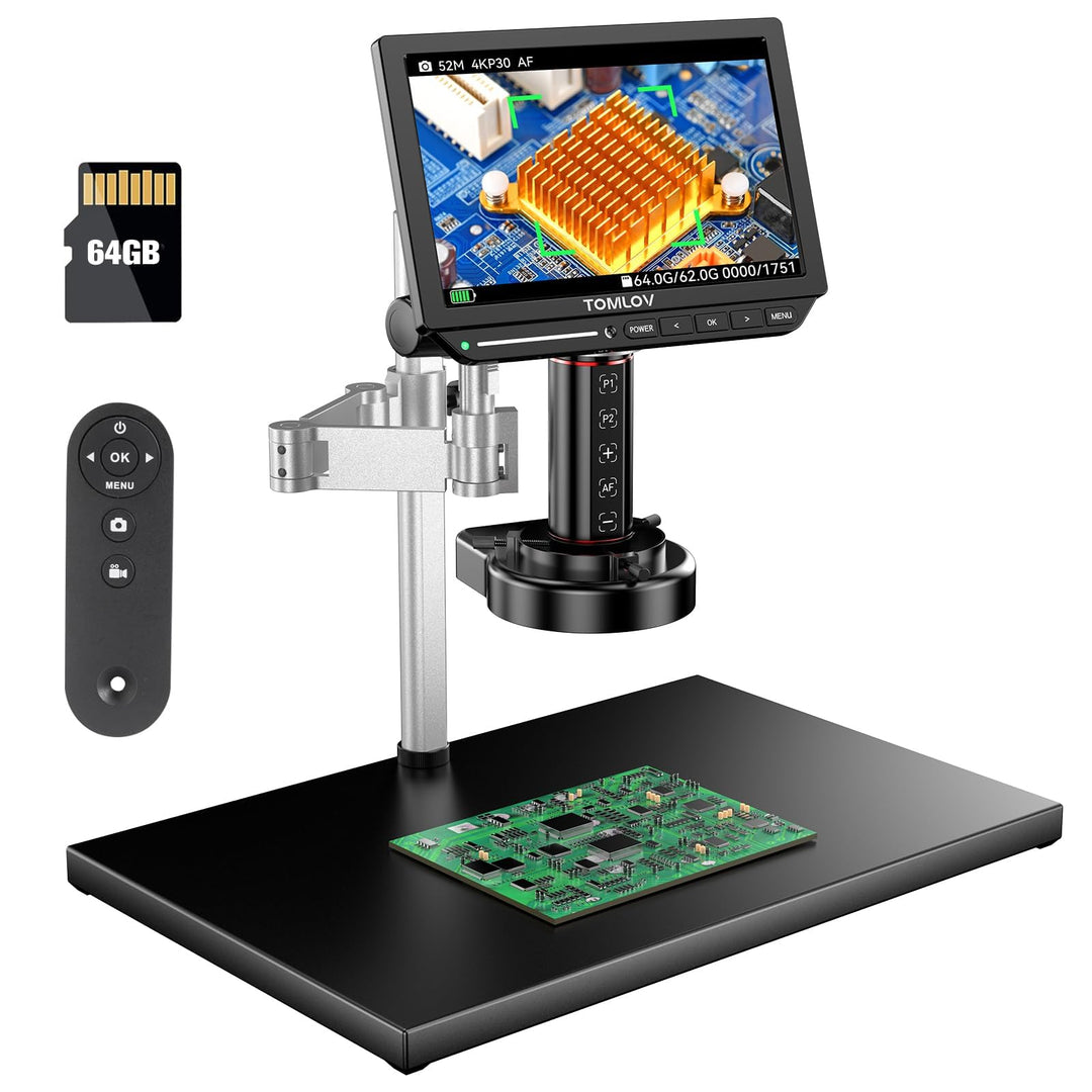 TOMLOV TM4K-AF Max Autofokus Digital Mikroskop 2000X, 4K 10,1" IPS-Schwenkarm-Lötmikroskop für Erwac