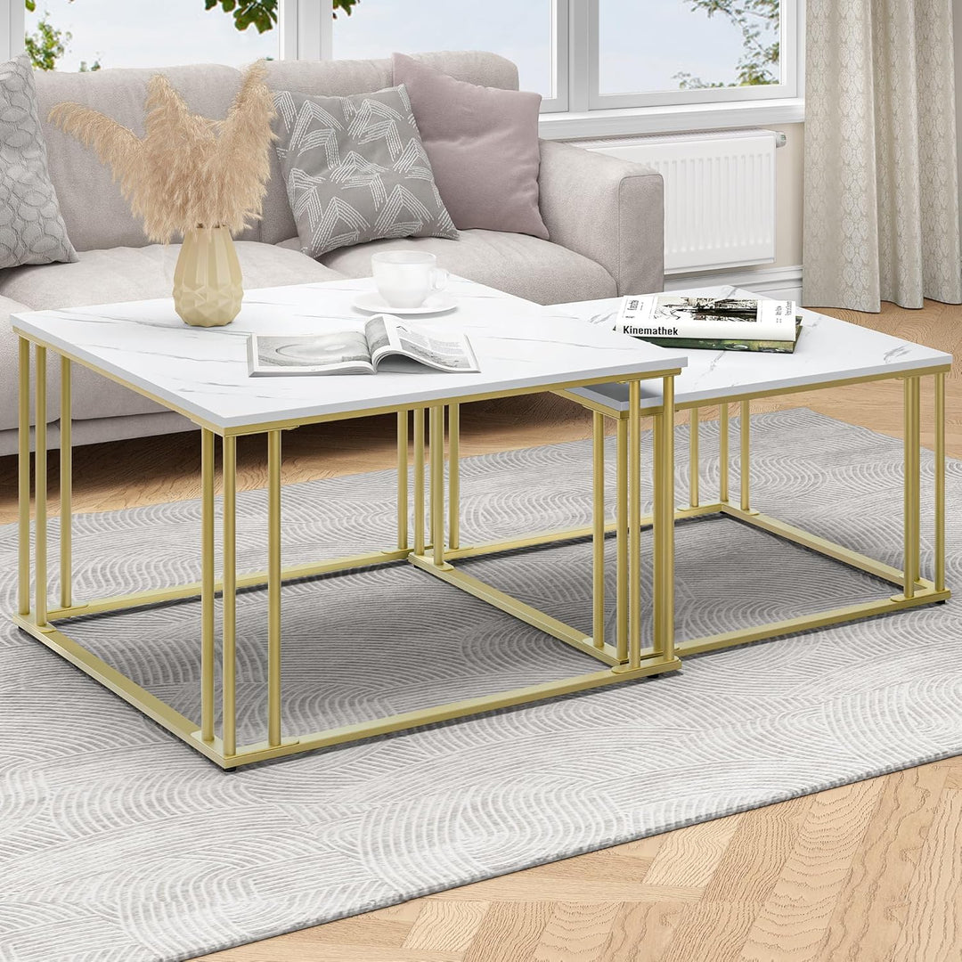 YITAHOME Moderner Couchtisch 2er-Set für Wohnzimmer, weissgraue runde Couchtische aus Holz, Cocktail