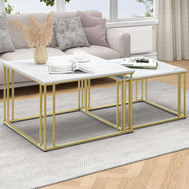 YITAHOME Moderner Couchtisch 2er-Set für Wohnzimmer, weissgraue runde Couchtische aus Holz, Cocktail