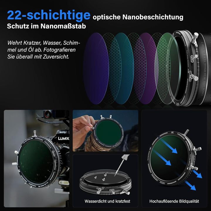 H&Y RevoRing Mark II 67-82 mm Verstellbarer Multi-Fit VND + CPL Filter, 3-in-1 Variabler ND3-1000 &
