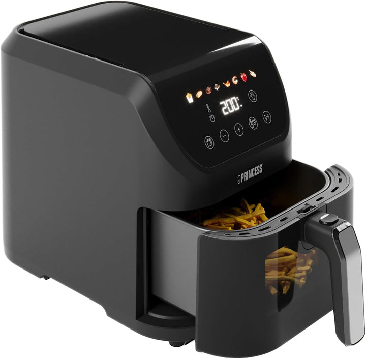 Princess Slim Airfryer 5L - 1500 W - leiser Betrieb (55 db) - Platzsparendes Design - Ölfrei - 8 Koc