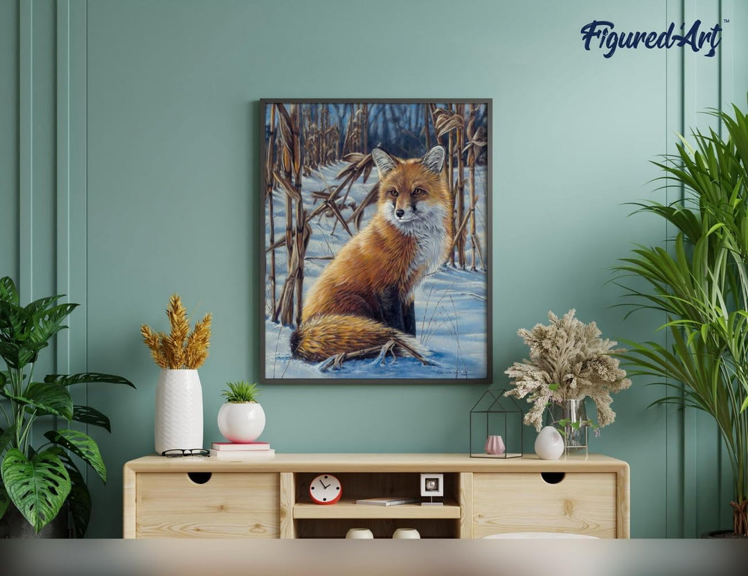 Figured'Art Malen Nach Zahlen Erwachsene Mit Rahmen Fuchs im Schnee - Paint by Numbers Basteln DIY B