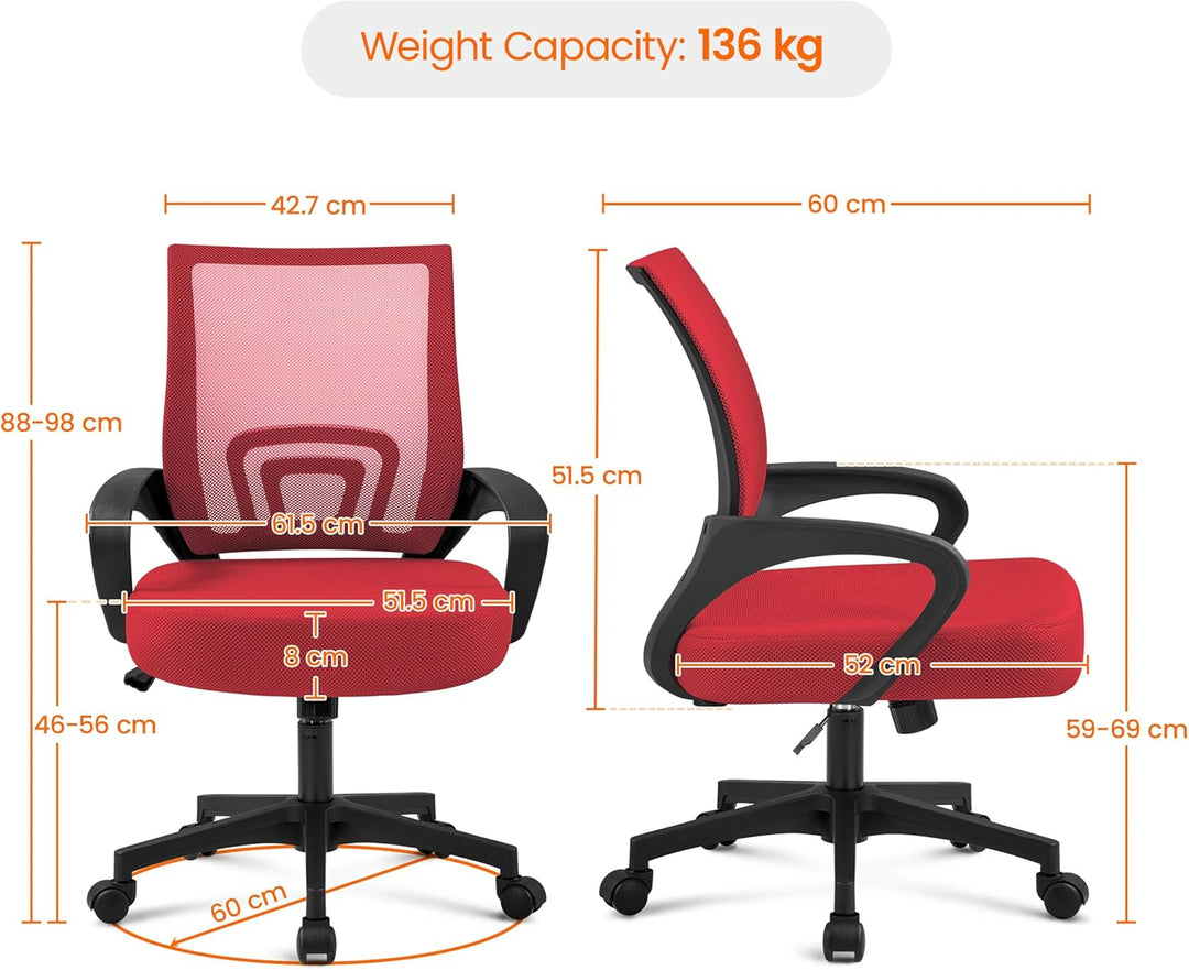 Yaheetech Bürostuhl Ergonomisch, Schreibtischstuhl mit Netzbespannung und Armlehnen, Drehstuhl aus M