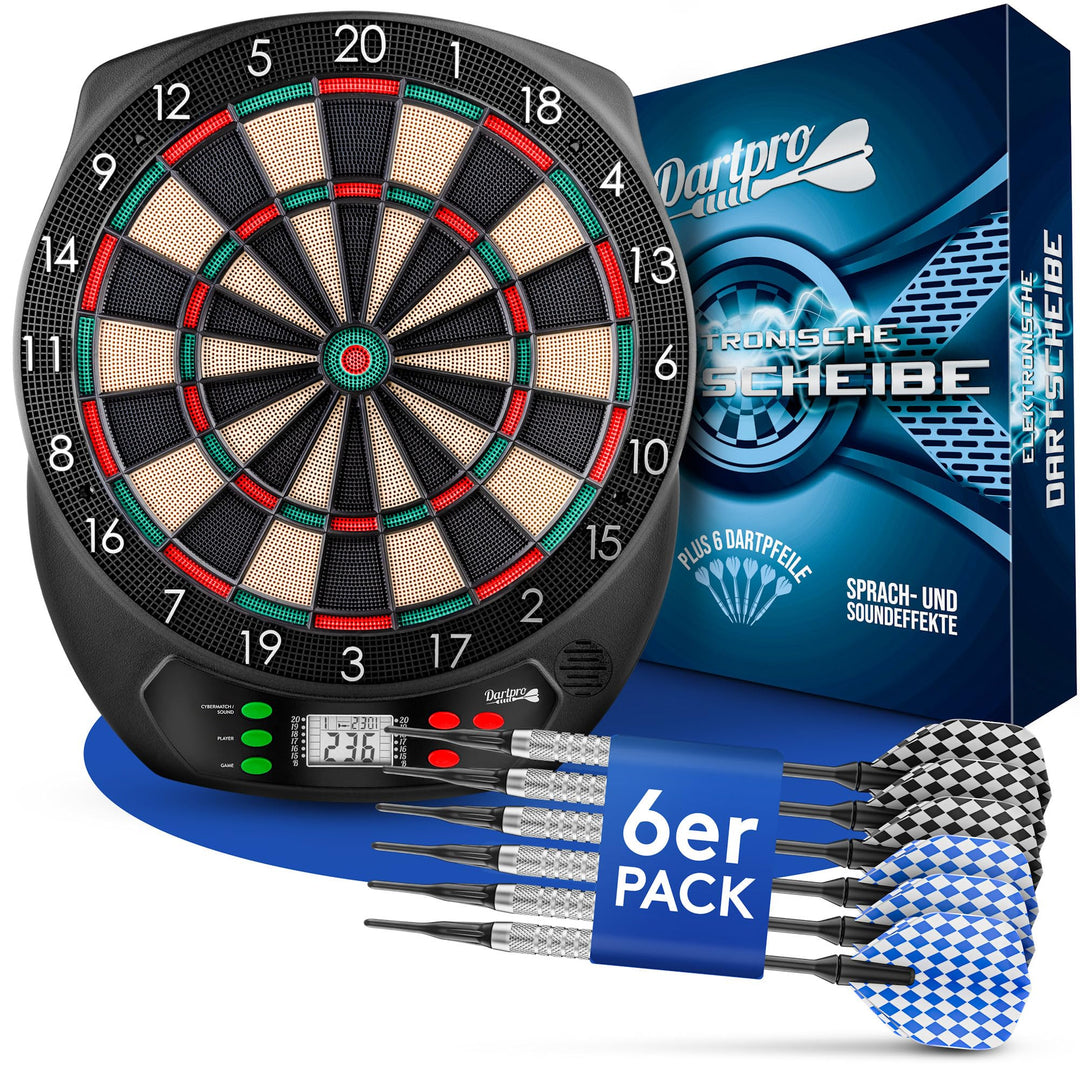 DartPro - DAS ORIGINAL - Elektronische Dartscheibe - Dartboard mit 6 Darts [kabellos nutzbar] - Inno